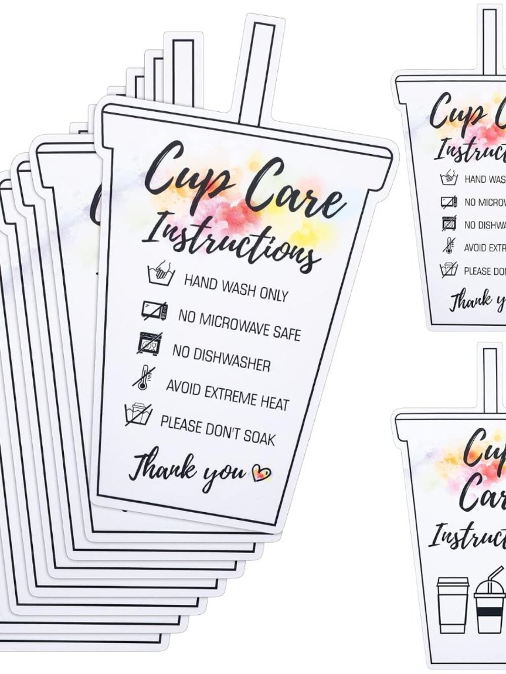 200 Pieces Tumbler Cup Cards, Cup Care Instructions Cards, Tumbler Care Card, Mu